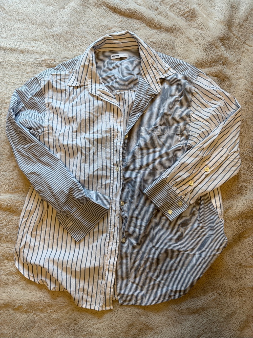 Sonoma Two-Tone Blue and White Striped Button-Down Shirt